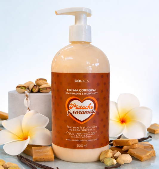 Crema de Cuerpo Reafirmante e Hidratante Pistacho y Caramelo 500 ml Go Nails – Crema Corporal Reafirmante e Hidratante