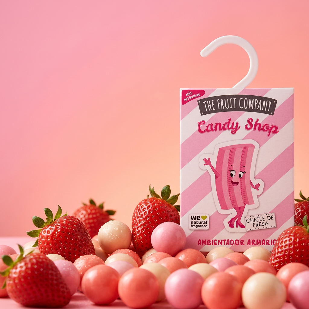 Detalle del aroma chicle de frutilla del Ambientador de Armario The Fruit Company