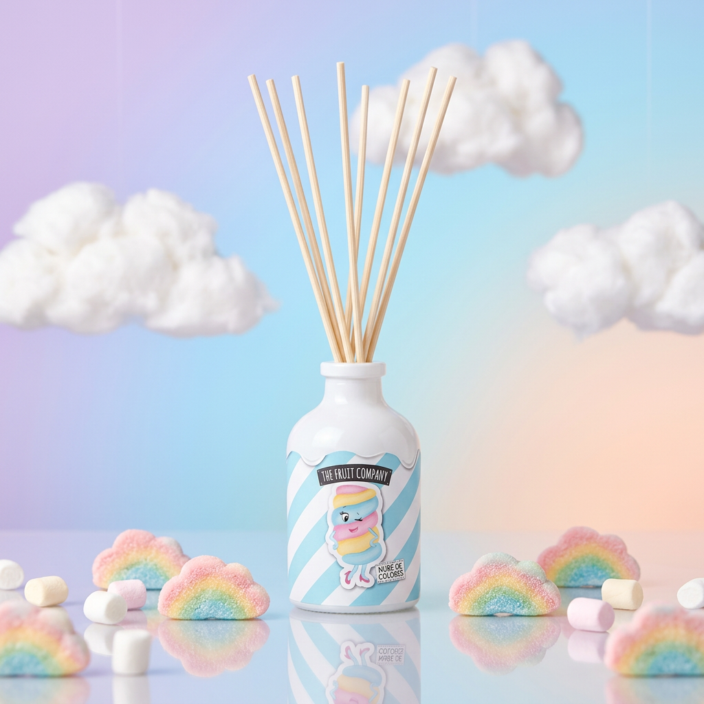 Difusor de Aroma Nube de Colores 40 ml The Fruit Company sobre set pastel arcoíris