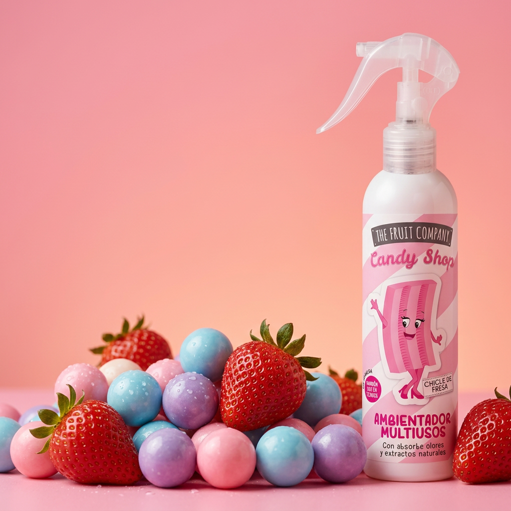 Detalle del aroma chicle de frutilla del Spray Hogar The Fruit Company
