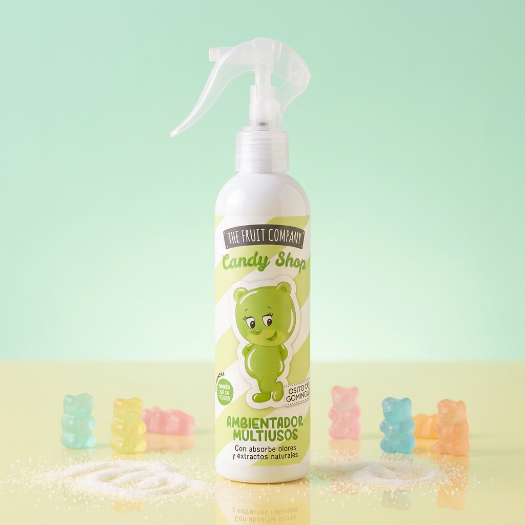 Spray Hogar Osito de Gomita 200 ml The Fruit Company sobre set de ositos de gomita